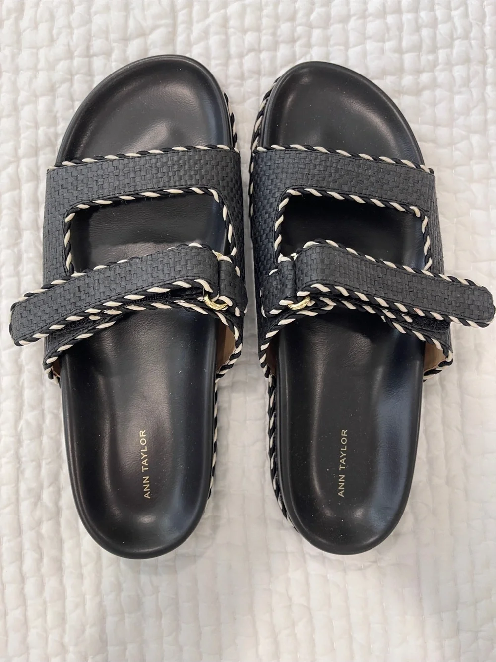 Ann Taylor Black Slide Sandals with White Trim - Picture 4 of 5